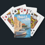 Zadar Kroatien Reisen Vintag Spielkarten<br><div class="desc">Zadar Retrovektor-Reisedesign. Zadar,  eine Stadt an der kroatischen Dalmatiner-Küste,  ist für die römischen und Venezianischen Ruinen der Halbinsel Altstadt bekannt.</div>