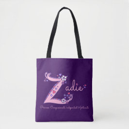 Zadie Letter Z Monogram Art & Name Bedeutung Tasch Tasche