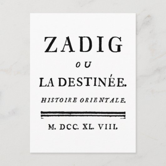 Zadig, oder das Buch des Schicksals - Descartes Postkarte (Vorderseite)