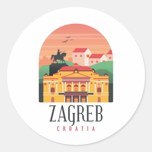 Zagreb Croatia Stadtbild Vintag Runder Aufkleber (Vorderseite)