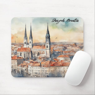 Zagreb Kroatien Stadt Silhouette Wasserfarbe Mousepad