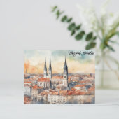 Zagreb Kroatien Stadt Silhouette Wasserfarbe Postkarte (Stehend Vorderseite)