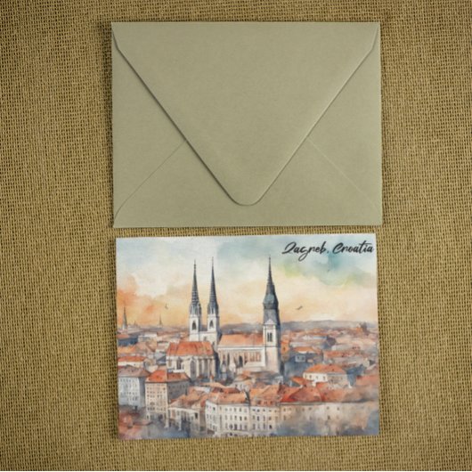 Zagreb Kroatien Stadt Silhouette Wasserfarbe Postkarte