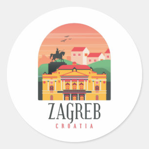 Zagreb Kroatien Stadtlandschaft Vintage Runder Aufkleber
