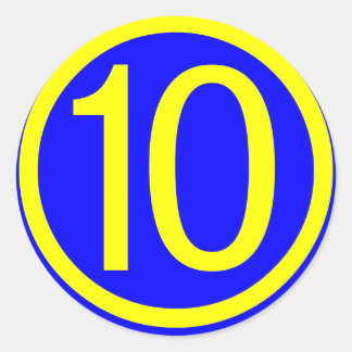 Zahl 10 in einem Kreis, blauer Hintergrund Runder Aufkleber