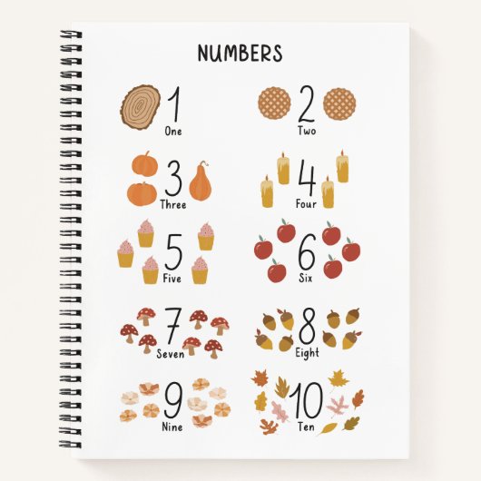 Zahl 1 - 10 in Fall Ästhetische Kinder Bildung Notizblock (Vorderseite)