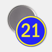Zahl 21 in einem Kreis Magnet (Vorderseite/Rückseite)