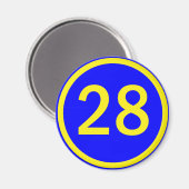 Zahl 28 in einem Kreis Magnet (Vorderseite/Rückseite)