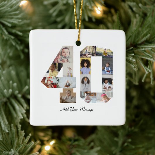 Zahl 40 FotoCollage Keramikornament (Baum)