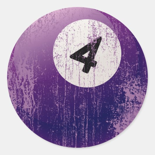 ZAHL 4 BILLIARDS BALL - ERODETER UND ALTER STIL RUNDER AUFKLEBER (Vorderseite)