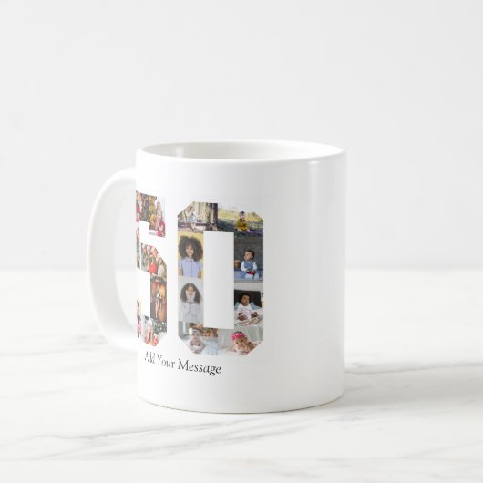 Zahl 50 FotoCollage Kaffeetasse (Vorderseite Links)
