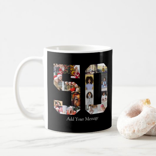 Zahl 50 FotoCollage Kaffeetasse (Mit Donut)
