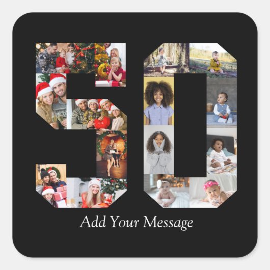 Zahl 50 FotoCollage Quadratischer Aufkleber (Vorderseite)