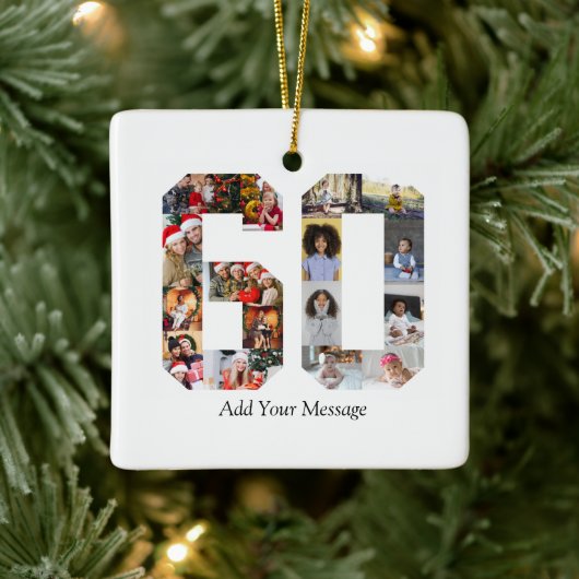 Zahl 60 FotoCollage Keramikornament (Baum)