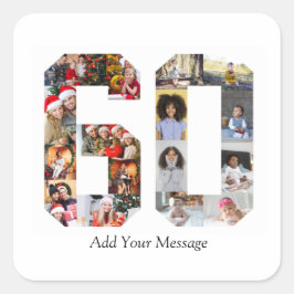 Zahl 60 FotoCollage Quadratischer Aufkleber