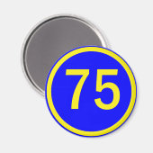 Zahl, 75, in einem Kreis Magnet (Vorderseite/Rückseite)