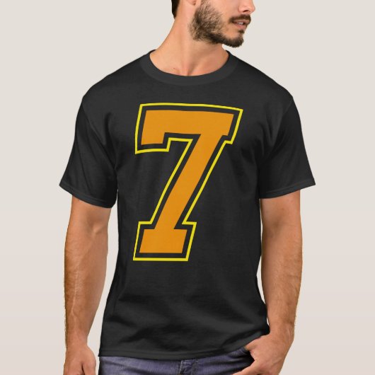 Zahl 7 in Gelb-Orange T-Shirt (Vorderseite)
