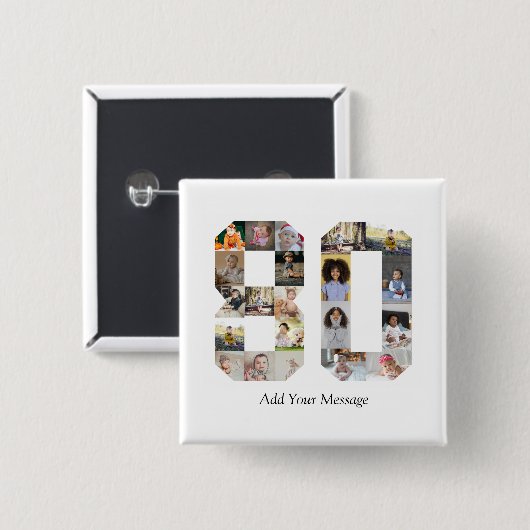 Zahl 80 FotoCollage Button (Vorne & Hinten)