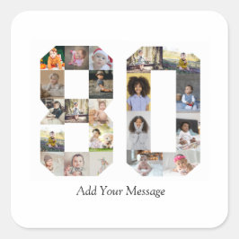 Zahl 80 FotoCollage Quadratischer Aufkleber