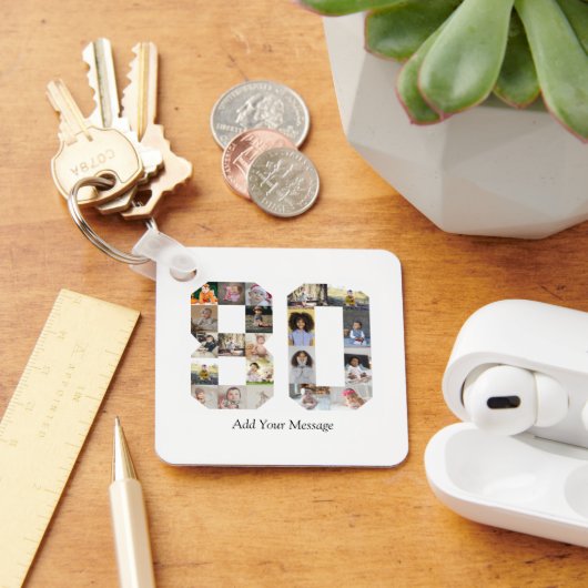 Zahl 80 FotoCollage Schlüsselanhänger (Schreibtisch)