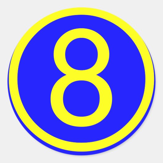 Zahl 8 im Kreis, blauer Hintergrund Runder Aufkleber (Vorderseite)