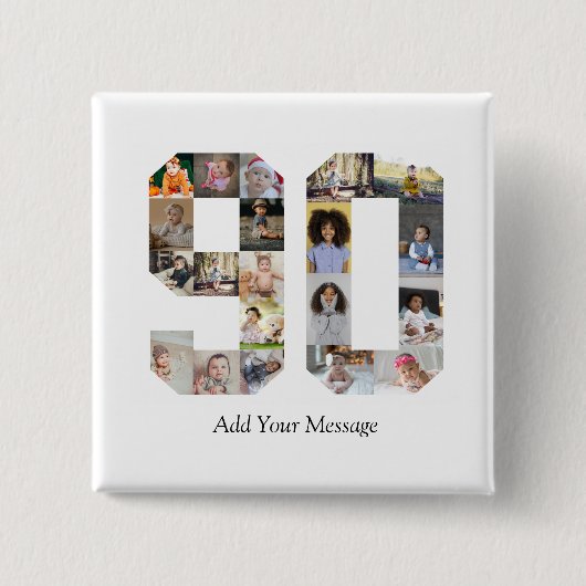 Zahl 90 FotoCollage Button (Vorderseite)