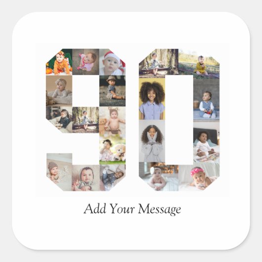 Zahl 90 FotoCollage Quadratischer Aufkleber (Vorderseite)