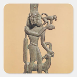 Zahl eines Mannes, der einen Affen hält Quadratischer Aufkleber