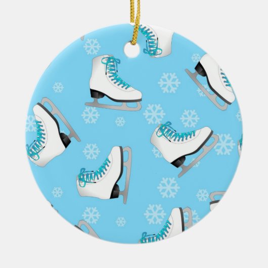 Zahl Skaten - Eis-Skate blau mit Schneeflocken Keramik Ornament (Vorne)