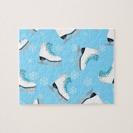 Zahl Skaten - Eis-Skate blau mit Schneeflocken Puzzle (Horizontal)