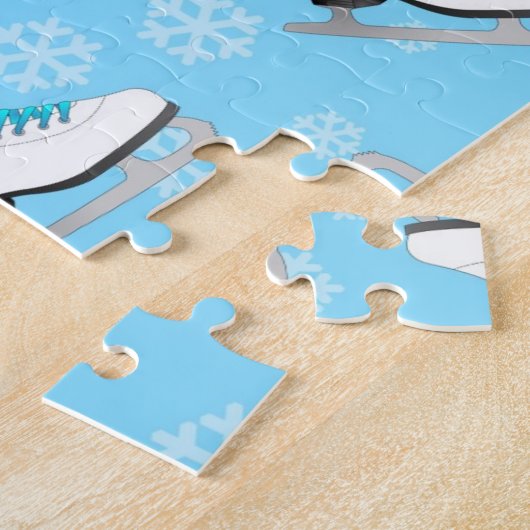 Zahl Skaten - Eis-Skate blau mit Schneeflocken Puzzle (Seite)