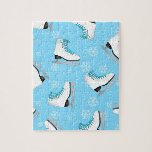 Zahl Skaten - Eis-Skate blau mit Schneeflocken Puzzle