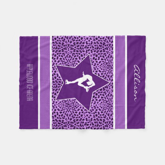 Zahl Skater mit lila Cheetah-Druck und Monogramm Fleecedecke (Vorderseite (Horizontal))