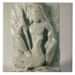 Zahl von Skanda mit seinem Pfau, Punjab-Hügel (s Fliese