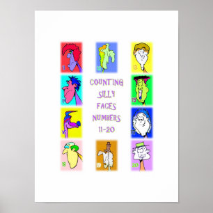 Zählbuch für alberne Gesichter #2: Zahlen 11-20 Po Poster
