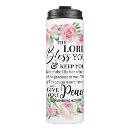 Zahlen 6:24-26 Der Herr segne Sie die Rose der Bib Thermosbecher