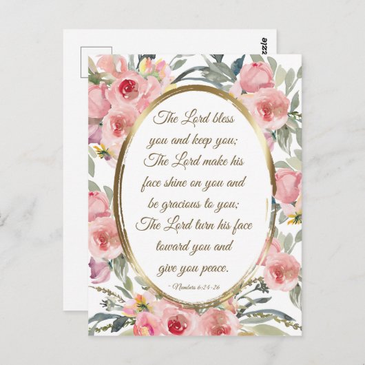 Zahlen 6:24-26 Der Herr segne Sie rosa Blüte Postkarte (Vorne/Hinten)