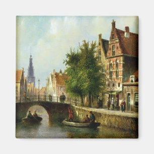 Zahlen auf einem Kanal, Amsterdam (Öl auf Platte) Magnet