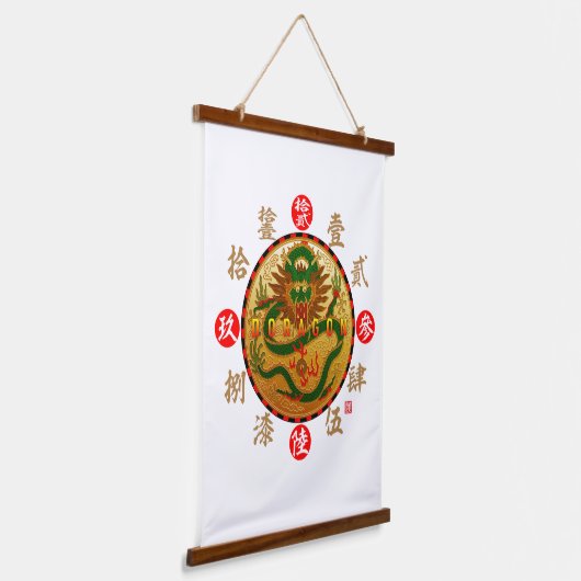 Zahlen für Drachen und altes Kanji Wandteppich Mit Holzrahmen (Gewinkelt)