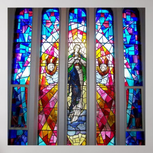 Zahlen in einem Fenster mit festgehaltenem Glas Poster (Vorne)