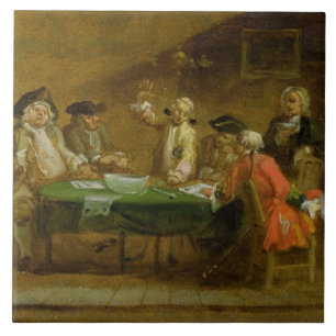Zahlen in einer Taverne oder in einem Café, 1720s Fliese