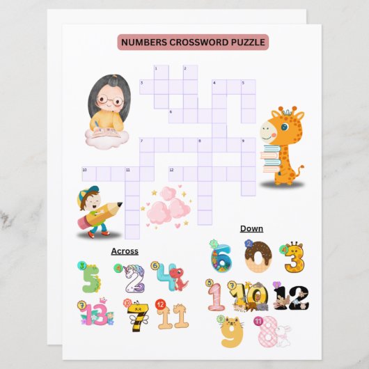 Zahlen Kreuzworträtsel für Kinder Spaß beim Lernen (Vorne/Hinten)