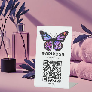 ZAHLEN PER QR-Code SCAN Schmetterling Esthetikerin Sockelschild