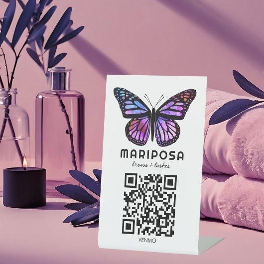 ZAHLEN PER QR-Code SCAN Schmetterling Esthetikerin Sockelschild