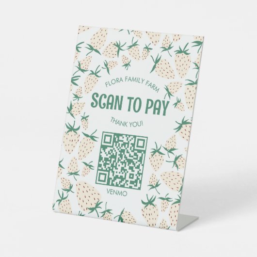 ZAHLEN PER QR-CODE SCAN Weiße Erdbeere Pineberry I Sockelschild (Vorderseite)