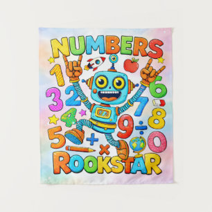 Zahlen Rockstar Süßer Roboter Mathe-Design Wandteppich
