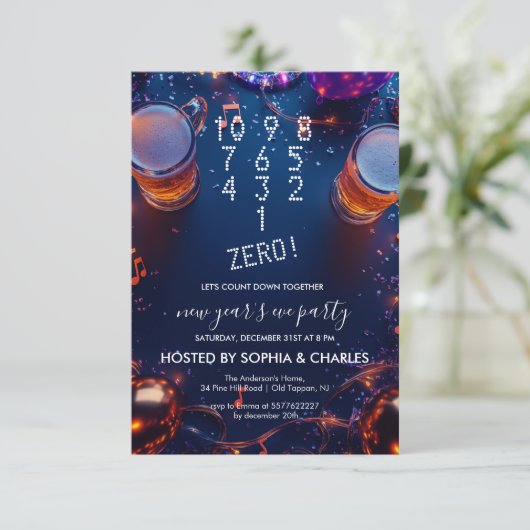 Zählen Sie Drinks Confetti Silvesterabend Party Einladung (Stehend Vorderseite)