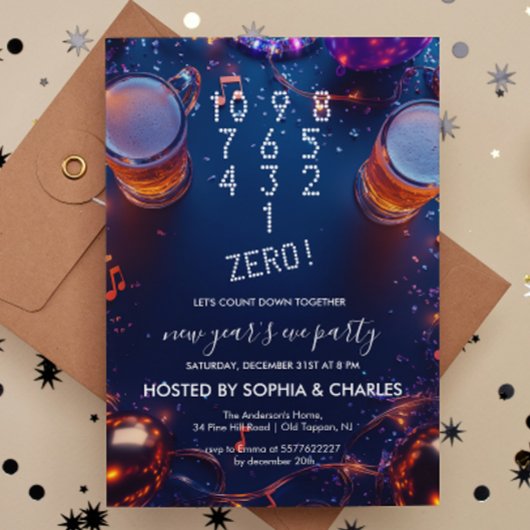 Zählen Sie Drinks Confetti Silvesterabend Party Einladung