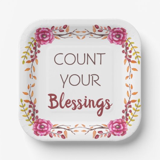 Zählen Sie Ihr Segen Erntedank Abendessen Party Pappteller (Vorderseite)