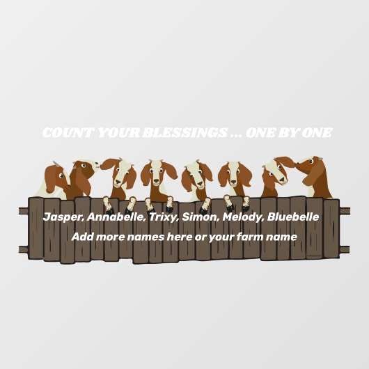 Zählen Sie Ihre Segnungen Rustikale 8 Ziegen auf Z Fensteraufkleber (Blatt)